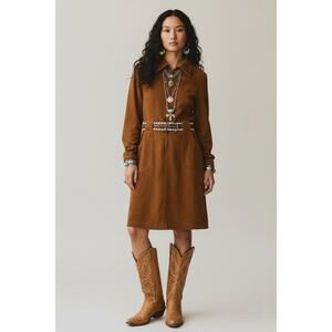 Vintage Amanda Smith Faux Suede Shirt Dress With Boho Braided Belt Tan Size 10